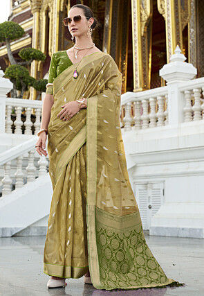 Woven Tissue Silk Saree in Dusty Green