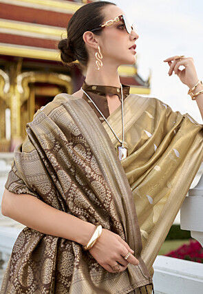 Woven Tissue Silk Saree in Dusty Green