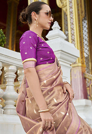 Woven Tissue Silk Saree in Dusty Peach