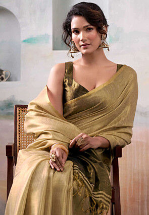 Woven Tissue Silk Saree in Light Beige