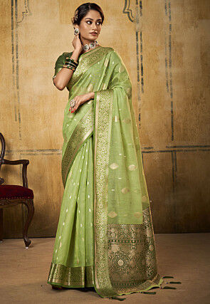 Woven Tissue Silk Saree in Light Green