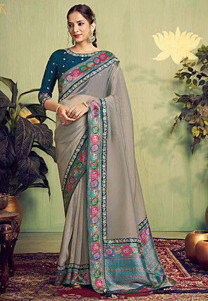 Woven Tissue Silk Saree in Light Grey