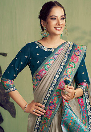 Woven Tissue Silk Saree in Light Grey