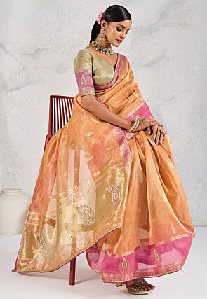 Woven Tissue Silk Saree in Light Orange