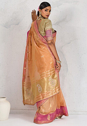 Woven Tissue Silk Saree in Light Orange