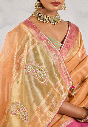 Woven Tissue Silk Saree in Light Orange
