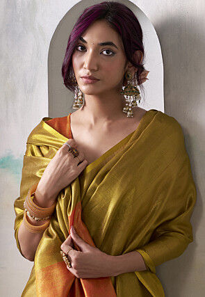 Woven Tissue Silk Saree in Mustard