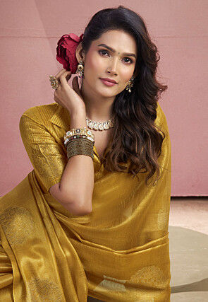 Woven Tissue Silk Saree in Mustard