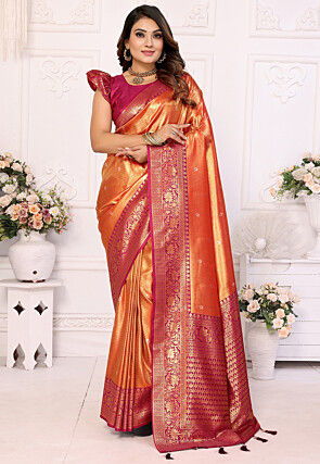 Woven Tissue Silk Saree in Orange