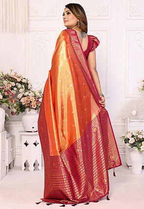 Woven Tissue Silk Saree in Orange