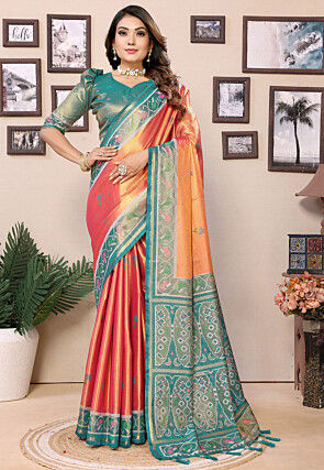 Woven Tissue Silk Saree in Orange