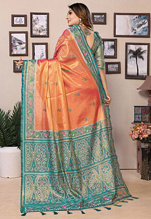 Woven Tissue Silk Saree in Orange