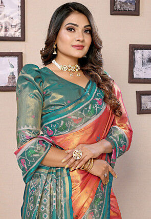 Woven Tissue Silk Saree in Orange