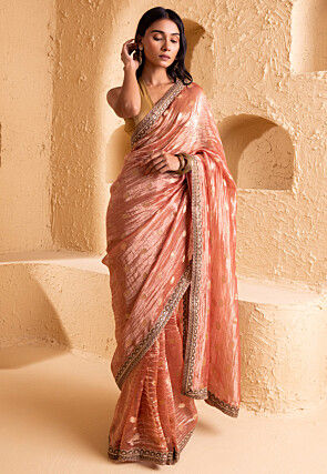 Woven Tissue Silk Saree in Peach