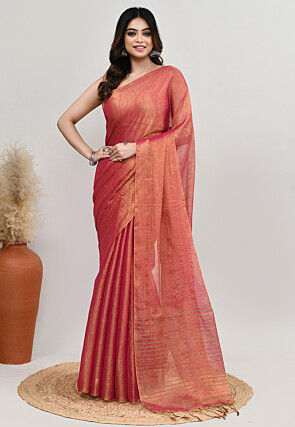 Woven Tissue Silk Saree in Peach