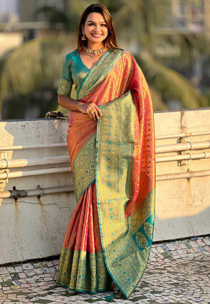 Woven Tissue Silk Saree in Pink