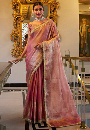 Woven Tissue Silk Saree in Pink
