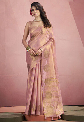 Woven Tissue Silk Saree in Pink