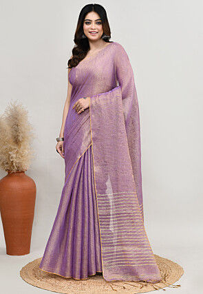Woven Tissue Silk Saree in Purple