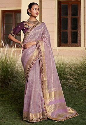 Woven Tissue Silk Saree in Purple