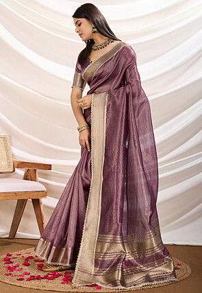 Woven Tissue Silk Saree in Purple