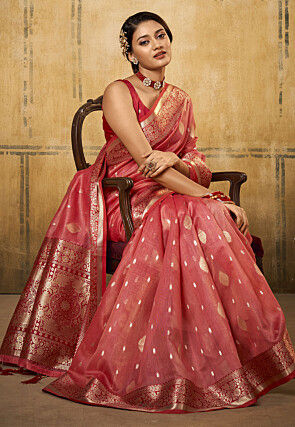 Woven Tissue Silk Saree in Red