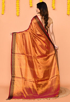 Woven Tissue Silk Saree in Rust