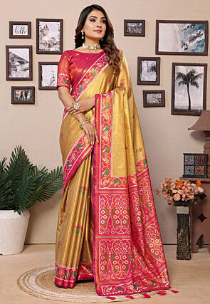 Woven Tissue Silk Saree in Yellow