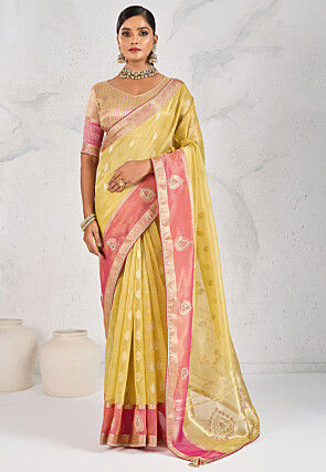 Woven Tissue Silk Saree in Yellow