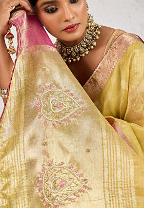 Woven Tissue Silk Saree in Yellow