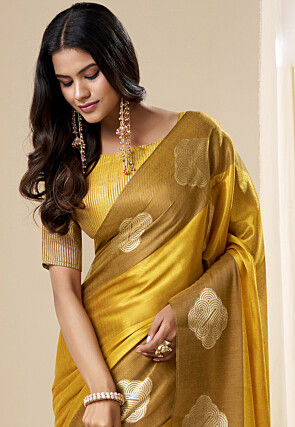 Woven Tissue Silk Saree in Yellow