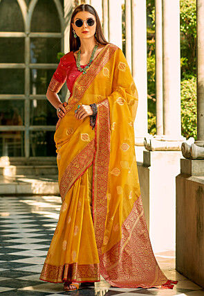 Woven Tissue Silk Saree in Yellow