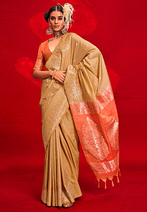 Woven Tussar Silk Saree in Beige