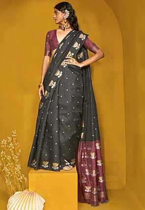 Woven Tussar Silk Saree in Black