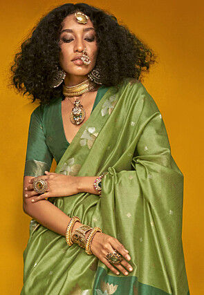 Woven Tussar Silk Saree in Light Green