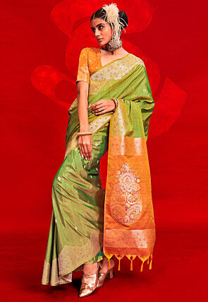 Woven Tussar Silk Saree in Light Green