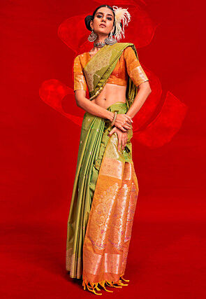 Woven Tussar Silk Saree in Light Green