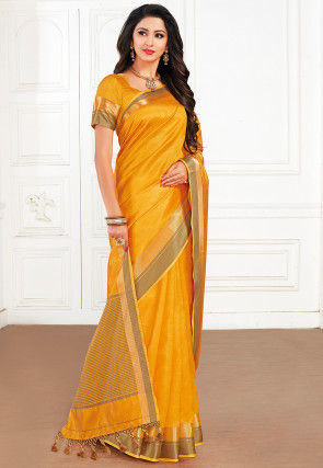 Woven Tussar Silk Saree in Mustard