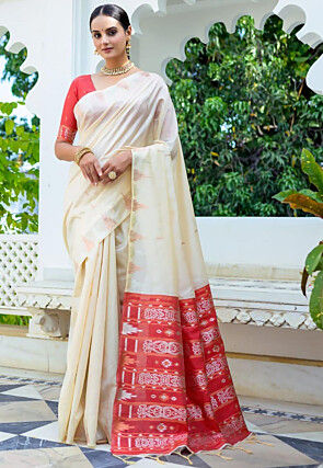 Woven Tussar Silk Saree in Off White