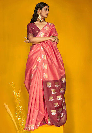 Woven Tussar Silk Saree in Peach