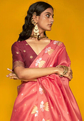 Woven Tussar Silk Saree in Peach
