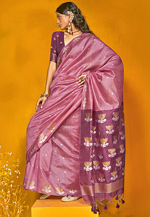 Woven Tussar Silk Saree in Pink