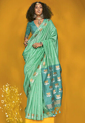 Woven Tussar Silk Saree in Sea Green