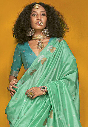 Woven Tussar Silk Saree in Sea Green