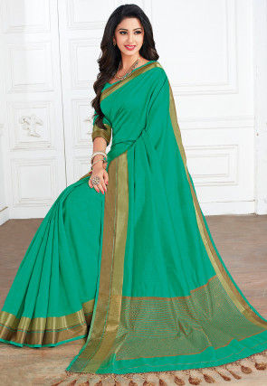 Woven Tussar Silk Saree in Teal Green