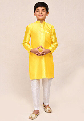 Woven Viscose Cotton Jacquard Kurta Set in Yellow