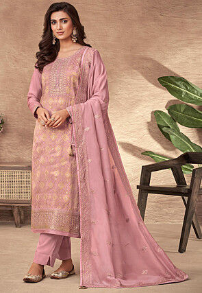 Woven Viscose Jacquard Pakistani Suit in Pink