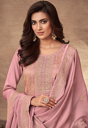 Woven Viscose Jacquard Pakistani Suit in Pink