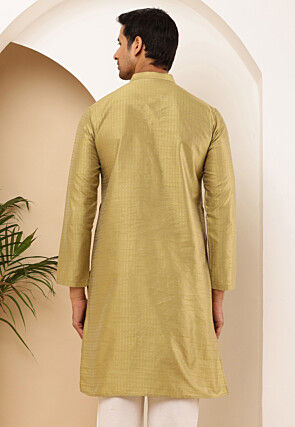 Woven Viscose Rayon Jacquard Kurta in Light Olive Green