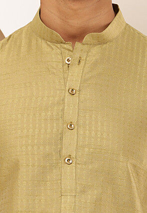 Woven Viscose Rayon Jacquard Kurta in Light Olive Green
